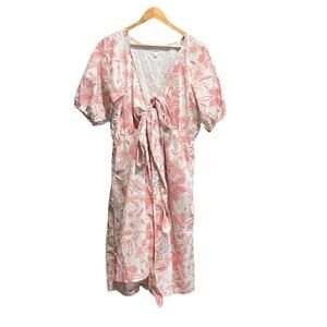 Summersalt Coastal Poplin Floral‎ Print Puff Sleeve Wrap Midi Dress Size Large